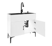 Lavello For Lavanderia Con Mobiletto Rubinetto Estraibile Da Cucina Indipendente Facile Da Pulire E Da Mantenere(White)