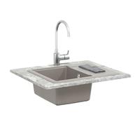 Lavello grigio 560 x 460 mm, in 80% quarzo e 20% resina, lavello in granito con scarico, sifone e set di accessori per cucina, da incasso, antigraffio, resistente al calore fino a 280 °C
