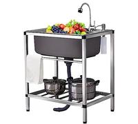 Lavello in Acciaio Inossidabile 304, lavello da Cucina Portatile, lavello a 1 Scomparto con unità di scolo e Rubinetto, lavello di Servizio per Stazione Esterna in Acciaio Inossidabile con u