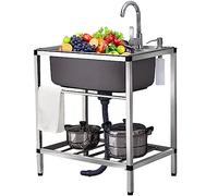 Lavello in Acciaio Inossidabile 304, lavello da Cucina Portatile, lavello a 1 Scomparto con unità di scolo e Rubinetto, lavello di Servizio per Stazione Esterna in Acciaio Inossidabile con u