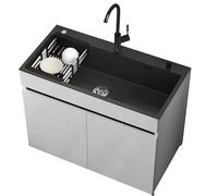 Lavello in Acciaio Inossidabile 68 cm Autoportante con Mobile Sottolavello | Rubinetto a Due Manopole per Acqua Calda/Fredda | Ripiano | Interno/Esterno | Commerciale & Residenziale | Cucina/Bagno