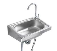 Lavello In Acciaio Inossidabile Lavello A Parete Stazione Lavaggio Mani Commerciale Lavello Da Cucina Rettangolare Per Lavanderia, Uso Interno, Camper, Bagno (48x35cm)