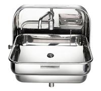 Lavello in Acciaio Inossidabile per Camper, Barca, Bar e Roulotte - Rubinetto Pieghevole e Coperchio, Lavabo per Mani e Cucina All'Aperto