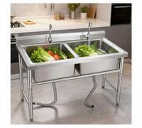 Lavello in Acciaio Inox a Doppia Vasca con Pannello Posteriore H31.5" Lavandino Commerciale Bordo Smussato Non-traboccamento Canale di Scarico A Forma X Traversa(47.2x23.6x31.5")