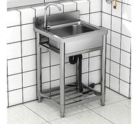Lavello in Acciaio Inox Autoportante 1 Vasca, 55 × 50 × 80 cm Lavandino Commerciale con Rubinetto, Lavello da Cucina Professionale per Cucina, Ristorante, Bar, Caffè, Garage