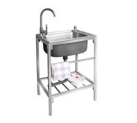 Lavello in Acciaio Inox Autoportante 1 Vasca con Rubinetto, pratico Lavelli multiuso toeletta autoportante, Giardino da Esterno lavando lavello Uso per Garage e Cortile,Ristorante,Lavanderia(53*38cm)