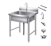 Lavello In Acciaio Inox Autoportante 1 Vasca, Lavandino Commerciale Con Rubinetto, Lavello Da Cucina Professionale Per Cucina, Ristorante, Bar, Caffè, Garage, Interno E Esterno(100x70x80cm/39.3x27.5x3