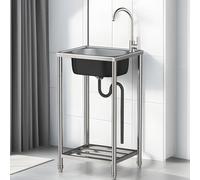 Lavello in Acciaio Inox autoportante,Lavello Cucina 1 Vasca per esterni Lavandino Camper con Rubinetto Lavelli Commerciale per Cucina, Ristorante,Caffè,Garage,Interno,Esterno 60cm