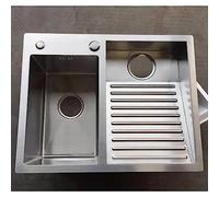 Lavello in acciaio inox con lavabo, doppia vasca, lavello da cucina e bagno, facile da pulire, 600 mm, ideale per l'uso in balcone