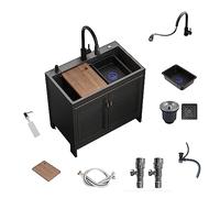 Lavello in acciaio inox con rubinetto estraibile, dispenser di sapone, vaschetta per verdure, mobiletto, tagliere, filtro di scarico per cucina, bagno, esterno, lavanderia, uso commerciale