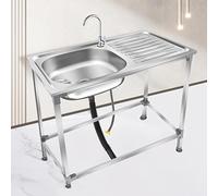 Lavello in Acciaio Inox Lavabo 740x470x210mm Set Lavello Piano di Lavoro Argento Lavelli da Cucina con Banco da Lavoro Adatto per Lavanderia da Cucina da Balcone, Type a, 75x40x75CM