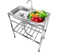 Lavello in Acciaio Inox Lavabo 740x470x210mm Set Lavello Piano di Lavoro Argento Lavelli da Cucina con Banco da Lavoro Adatto per Lavanderia da Cucina da Balcone, Type a, 75 * 40 * 83cm