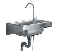 Lavello in acciaio inox lavamani lavello a muro lavello da campeggio lavello con rubinetto lavello in acciaio inox per garage, officina, lavanderia, bagno (48x35cm)