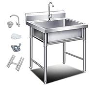 Lavello in acciaio inox Lavello Commerciale Esterno con Rubinetto, Stazione di Lavaggio a Mano Lavandino Negozio Lavandino per Garage, Rist