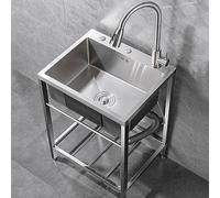 Lavello in Acciaio Inox Lavello da Campeggio Portatile a 1 Scomparto, Vasca Singola Lavandino Commerciale Autoportante Lavabo da Esterno,per Lavanderia Cortile Garage (60x45x75cm)