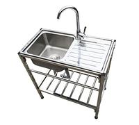 Lavello in Acciaio Inox Professionale 1 Vasca,Lavello a Libera Installazione Lavello da Cucina a Vasca Singola, per Cucina, Ristorante, Bar, Caffè, Garage, Interno e Esterno ( Color : Hot and cold , S