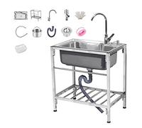Lavello in acciaio inox resistente, 75 cm, portatile, per interni ed esterni, perfetto per catering, bar da giardino e preparazione di cibo