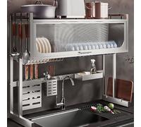 Lavello in acciaio inox sopra lo scolapiatti,scolapiatti multifunzione da banco,lavello per uso domestico sopra lo scolapiatti,lavello da cucina(Black,65cm/25.6in)