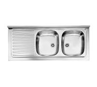 Lavello In Acciao Inox Da Appoggio 120×50 Cm Con Due Vasche a Destra e Gocciolatoio a Sinistra Per Sottolavello da 120 Cucina Componibile
