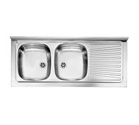 Lavello In Acciao Inox Da Appoggio 120×50 Cm Con Due Vasche a Sinistra e Gocciolatoio a Destra Per Sottolavello da 120 Cucina Componibile