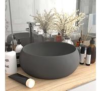 Lavello in Ceramica Grigio Scuro Opaco Rotondo 40x15 cm per Bagno Moderno, Design Lusso e Superficie Opaca, Lavabo da Appoggio con Foro Scarico 4.5 cm, Ideale per Toilette,