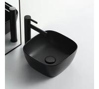 Lavello in ceramica sopra il bancone, piccolo lavabo nero per bagno, balcone e vanità, elegante lavello per la casa per soluzioni salvaspazio