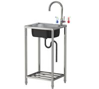 Lavello in Cucina Acciaio Inox Autoportante 1 Vasca Interno e Esterno Lavandino Commerciale Per Ristorante Cucina Con Rubinetti e Accessori per il drenaggio,per Lavanderia Garage Cortile