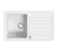 Lavello in granito con scolapiatti bianco, reversibile, 765 x 460 mm, lavello da incasso in materiale resina al quarzo, resistente al calore fino a 280 °C, scarico incluso, per cucina e lavanderia