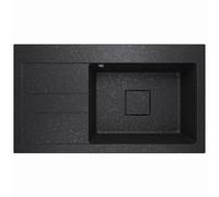 Lavello in granito nero con oro - Lavello da incasso 88 x 50 cm - 1 bacino con sgocciolatoio, antigraffio e reversibile, con scarico nascosto, set di scarico e accessori inclusi