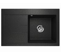 Lavello in Granito Nero con Oro - Profondo Lavello da Incasso 88x50 cm - Lavello da Cucina 1 Bacino con Sgocciolatoio, Facile da Pulire, Antigraffio, Reversibile - incl. Set di Scarico & Valvole di