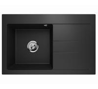 Lavello in Granito Nero - Profondo Lavello da Incasso 88x50 cm - Lavello da Cucina 1 Bacino con Sgocciolatoio, Facile da Pulire, Antigraffio, Reversibile - Incluso Set di Scarico & Valvola di Qualità