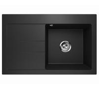 Lavello in Granito Nero - Profondo Lavello da Incasso 88x50 cm - Lavello da Cucina 1 Bacino con Sgocciolatoio, Facile da Pulire, Antigraffio, Reversibile - Incluso Set di Scarico & Valvola di Qualità