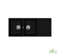 LAVELLO IN QUARZO CUCINA 2 VASCHE GOCCIOLATOIO REVERSIBILE NERO 116x50 CM