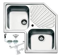 Lavello Incasso Cucina Angolare FHULLER Mod.SINTESI ANGOLO Art. STAN2VV90VS in Acciaio Saldato e Spazzolato 83X83 2 Vasche 34X40 Profonde H 19,3 + Gocciolatoio. Made in Italy