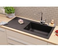 Respekta Denver Lavello in Mineralite nero/Lavello da incasso a 1 vasca da 100 x 50 cm/Lavello adatto a mobili sottolavello a partire da 60 cm di larghezza / DENVER100X501BS
