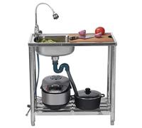 Lavello indipendente a una vasca con piano di lavoro e rubinetti for acqua calda fredda, cucina in acciaio inossidabile(75x40x80cm)