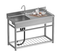 Lavello indipendente in acciaio inox con banco di lavoro Set di lavelli da cucina per ristoranti commerciali a una vasca con rubinetto e piletta, lavamani di preparazione e di utilità con ripiani di s