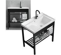 Lavello indipendente, lavelli da cucina a casa lavello per lavanderia autoportante, lavabo di lavaggio in ceramica con set di lavagna, lavandino di vanità con deposito nero lei