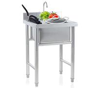 Lavello indipendente, Lavello commerciale a vasca singola in acciaio inossidabile 304 con dimensioni multiple del rubinetto da 360 gradi(60 * 60 * 90cm)