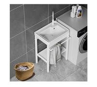 Lavello indipendente per lavanderia e cucina, vasca singola con rubinetto per acqua calda e fredda, ripiano portaoggetti, filtro di scarico, vasca esterna mobile bianca