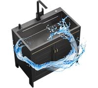 Lavello indipendente, Rubinetto for lavello multiuso da esterno in acciaio inossidabile con vasca singola incluso, dimensioni multiple nere(Faucet B,75x45x80cm)