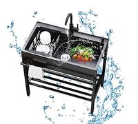 Lavello industriale a vasca singola, set di lavello da cucina indipendente con rubinetto e filtri, in acciaio inossidabile, vasca salvaspazio per lavanderia, garage, giardino all'aperto