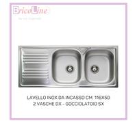 LAVELLO INOX DA INCASSO APELL CM. 116X50 2 VASCHE DX - GOCCIOLATOIO SX