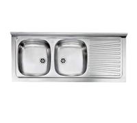 LAVELLO INOX DUE VASCHE APPOGGIO 120x50 cm - Gocciolatoio Dx