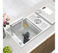 Lavello Invisibile Piccolo lavello Singolo per bancone Bar lavello postazione di Lavoro lavello da Cucina con Isola per lavastoviglie lavello da Cucina Mini,Bianco-58 * 32 * 22cm