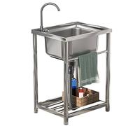 Lavello, Lavello con rubinetto in acciaio inox 304, vasca singola for garage, cantina, esterni e interni(47x42x80cm)