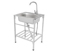 Lavello, lavello da cucina rettangolare, lavello indipendente, in acciaio inox, lavabo con rubinetto della cucina, 1 vasca, per cucina, lavanderia, laboratori, caffetterie, bar, ristoranti