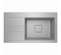 Lavello Lavello in granito grigio argento metallizzato - profondità lavello 88 x 50 cm - lavello da cucina 1 bacino con scolapiatti - antigraffio e reversibile - con scarico nascosto - incl. set di
