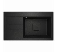 Lavello Lavello in granito nero con oro - profondo lavello da incasso 88 x 50 cm - lavello da cucina 1 bacino con scolapiatti - antigraffio e reversibile - con scarico nascosto - con set di scarico e