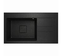 Lavello Lavello in granito nero con oro - profondo lavello da incasso 88 x 50 cm - lavello da cucina 1 bacino con scolapiatti - antigraffio e reversibile - con scarico nascosto - con set di scarico e
